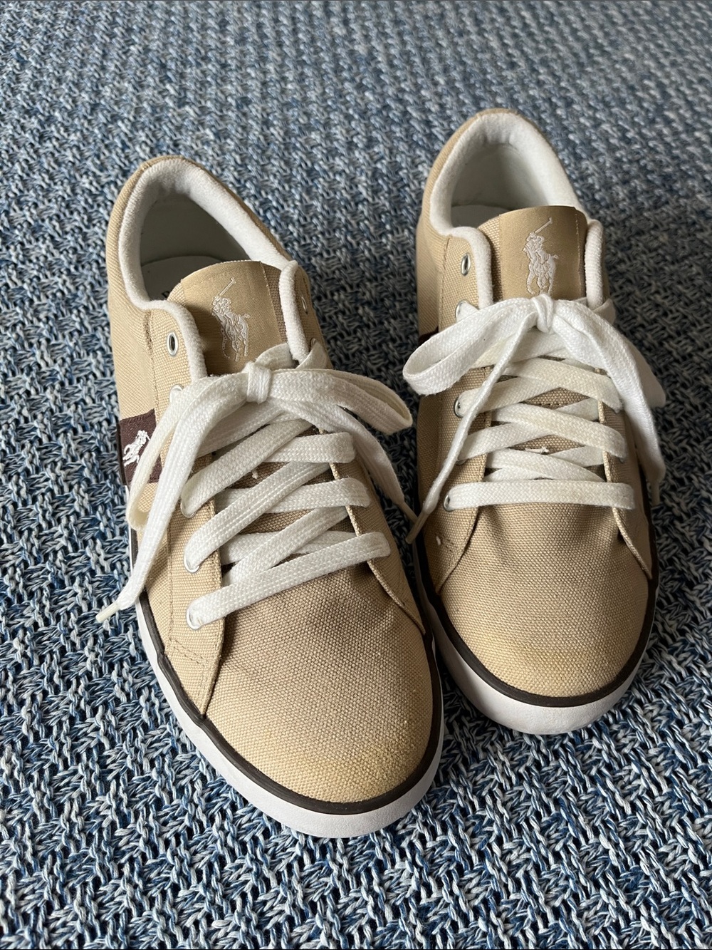 Polo by Ralph Lauren Beige Canvas Sneakers with White Laces Size 7